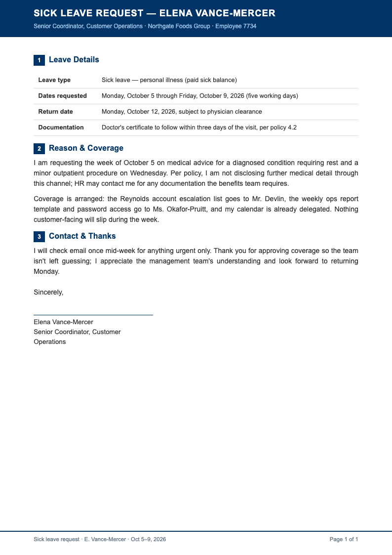 Corporate standard sick leave
